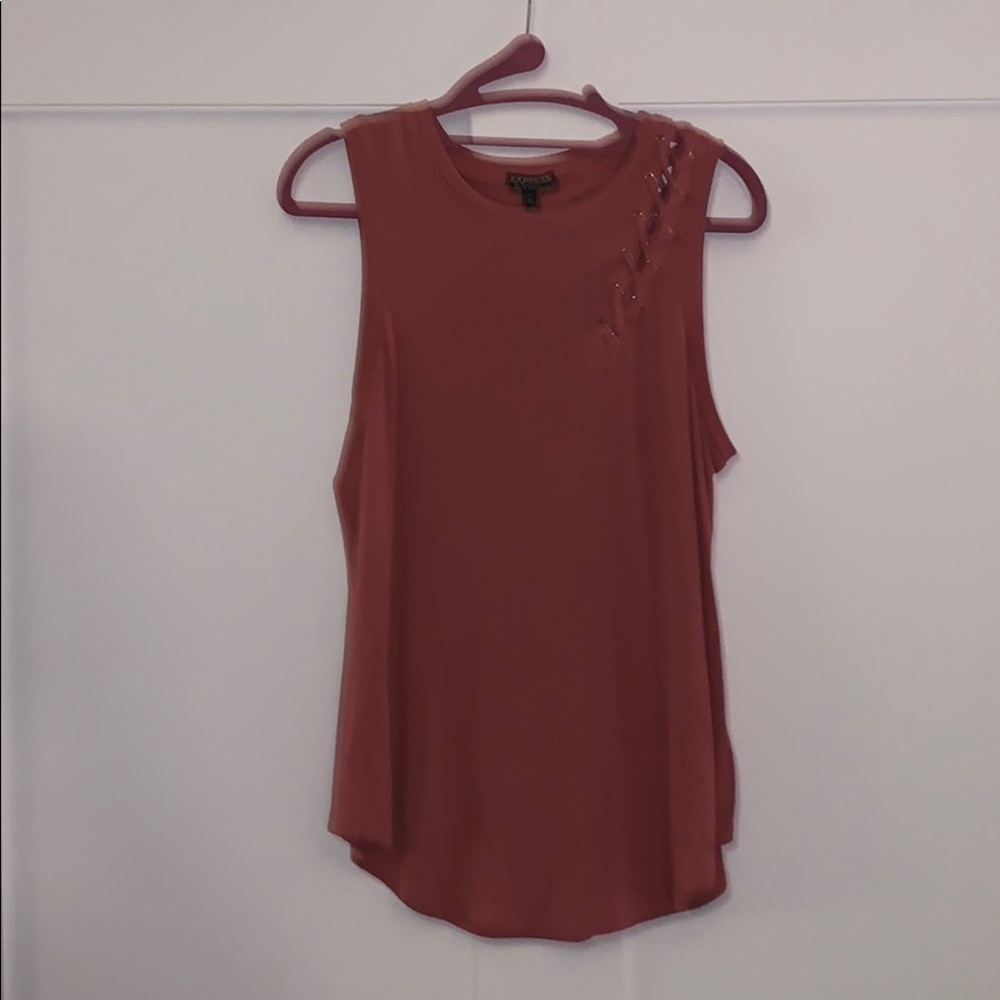 Express - Dusty Rose Lace Up Shoulder Tank (M)